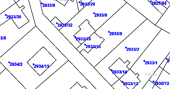 Parcela st. 2933/15 v KÚ Žalov, Katastrální mapa