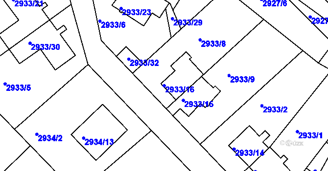 Parcela st. 2933/16 v KÚ Žalov, Katastrální mapa
