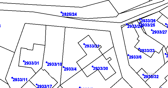 Parcela st. 2933/21 v KÚ Žalov, Katastrální mapa