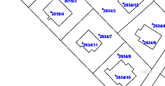 Parcela st. 2934/11 v KÚ Žalov, Katastrální mapa
