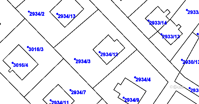 Parcela st. 2934/12 v KÚ Žalov, Katastrální mapa
