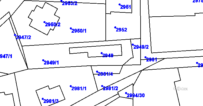 Parcela st. 2948 v KÚ Žalov, Katastrální mapa