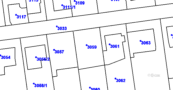 Parcela st. 3059 v KÚ Žalov, Katastrální mapa