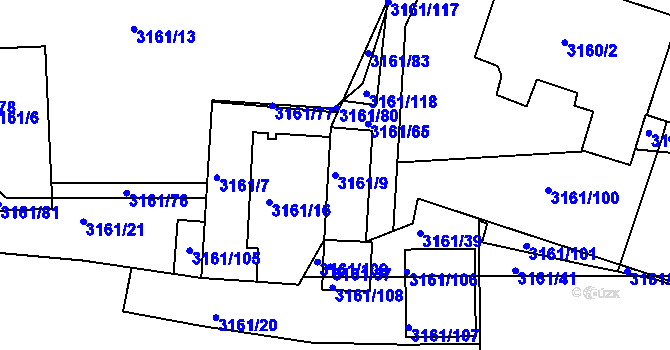 Parcela st. 3161/9 v KÚ Žalov, Katastrální mapa