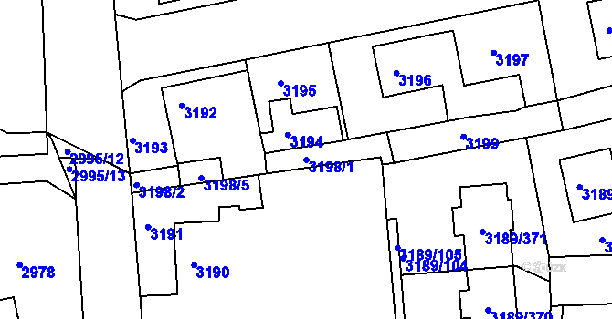 Parcela st. 3198/1 v KÚ Žalov, Katastrální mapa
