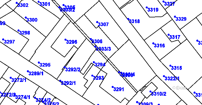 Parcela st. 3303 v KÚ Žalov, Katastrální mapa