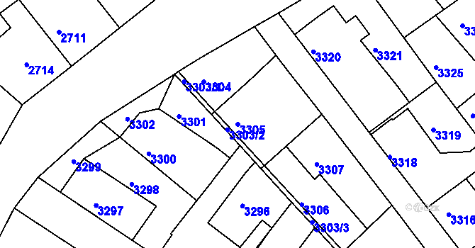 Parcela st. 3305 v KÚ Žalov, Katastrální mapa