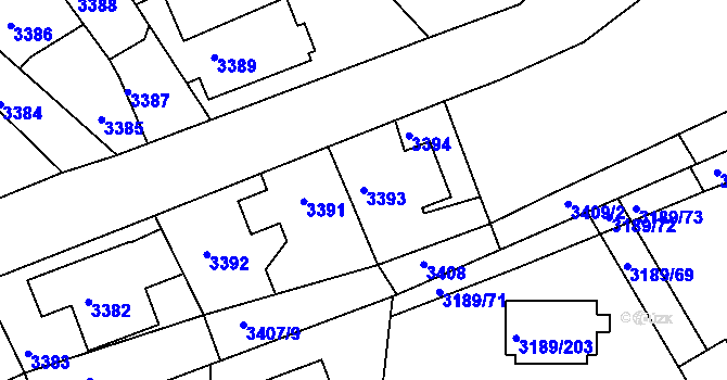 Parcela st. 3393 v KÚ Žalov, Katastrální mapa