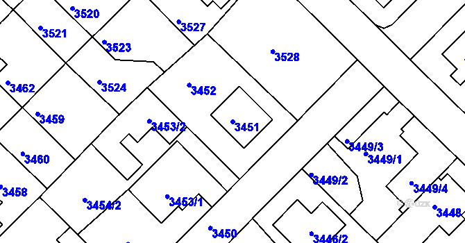 Parcela st. 3451 v KÚ Žalov, Katastrální mapa