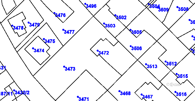 Parcela st. 3472 v KÚ Žalov, Katastrální mapa