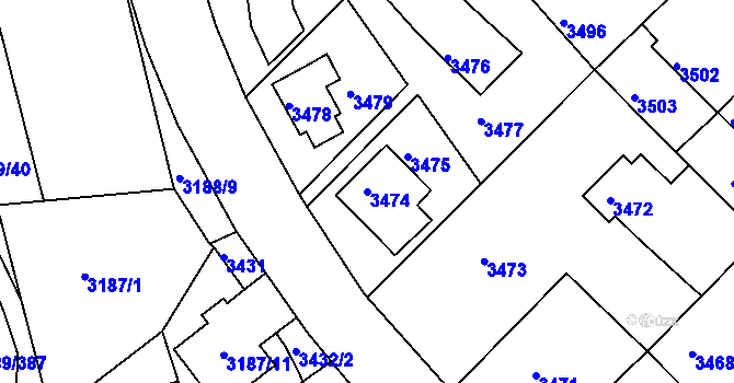 Parcela st. 3474 v KÚ Žalov, Katastrální mapa