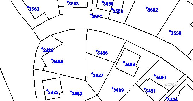 Parcela st. 3486 v KÚ Žalov, Katastrální mapa