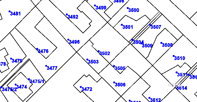 Parcela st. 3502 v KÚ Žalov, Katastrální mapa