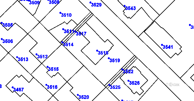 Parcela st. 3518 v KÚ Žalov, Katastrální mapa