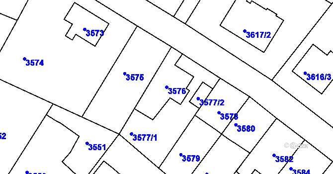 Parcela st. 3576 v KÚ Žalov, Katastrální mapa