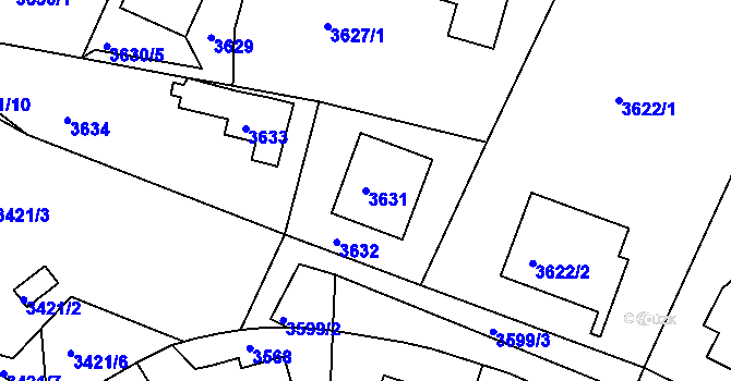 Parcela st. 3631 v KÚ Žalov, Katastrální mapa
