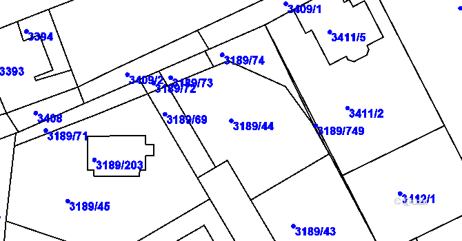 Parcela st. 3189/44 v KÚ Žalov, Katastrální mapa