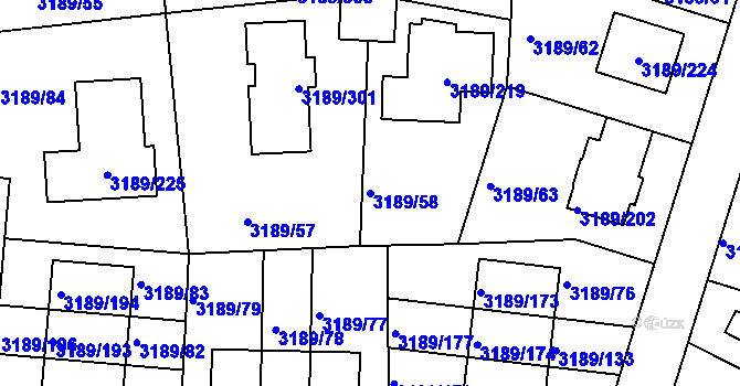 Parcela st. 3189/58 v KÚ Žalov, Katastrální mapa