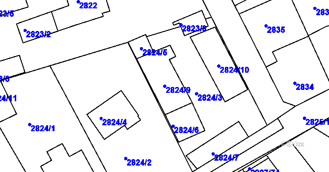 Parcela st. 2824/9 v KÚ Žalov, Katastrální mapa