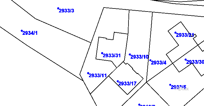 Parcela st. 2933/31 v KÚ Žalov, Katastrální mapa