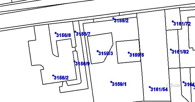 Parcela st. 3159/3 v KÚ Žalov, Katastrální mapa