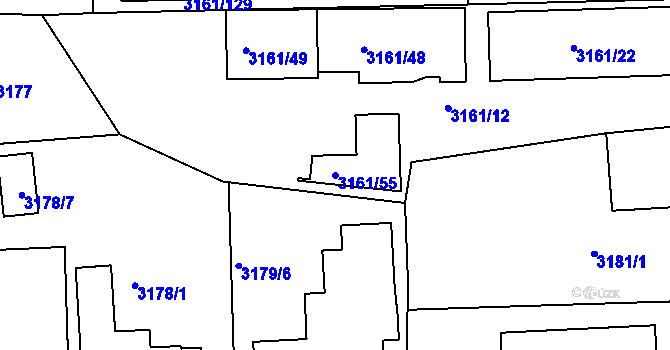 Parcela st. 3161/55 v KÚ Žalov, Katastrální mapa