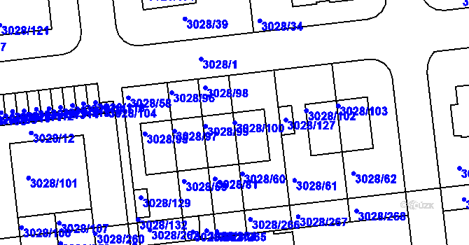 Parcela st. 3028/100 v KÚ Žalov, Katastrální mapa