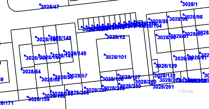 Parcela st. 3028/101 v KÚ Žalov, Katastrální mapa