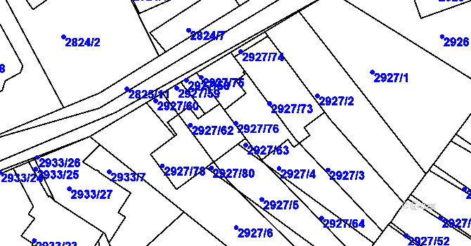 Parcela st. 2927/76 v KÚ Žalov, Katastrální mapa