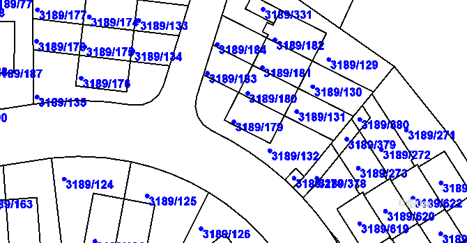 Parcela st. 3189/179 v KÚ Žalov, Katastrální mapa