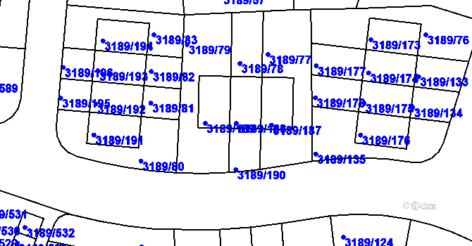 Parcela st. 3189/188 v KÚ Žalov, Katastrální mapa