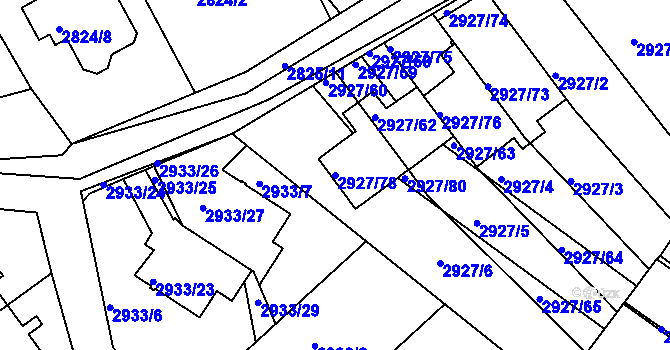 Parcela st. 2927/78 v KÚ Žalov, Katastrální mapa