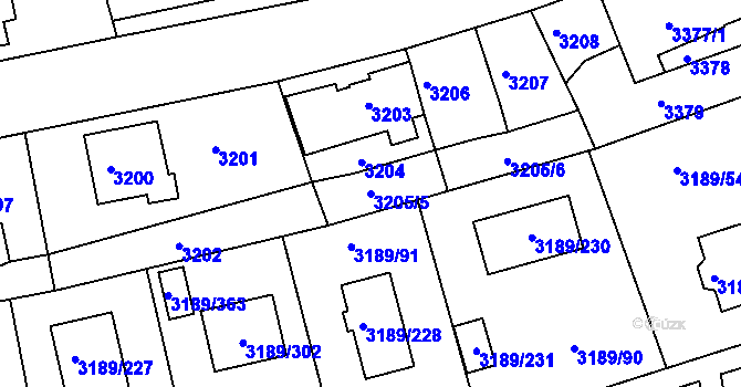 Parcela st. 3205/5 v KÚ Žalov, Katastrální mapa