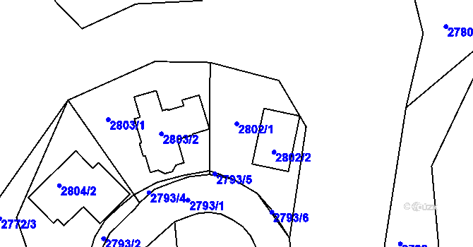 Parcela st. 2802/1 v KÚ Žalov, Katastrální mapa