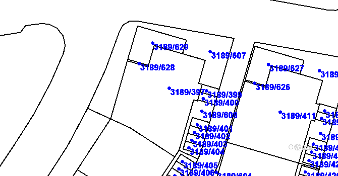 Parcela st. 3189/397 v KÚ Žalov, Katastrální mapa