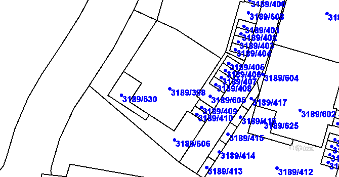 Parcela st. 3189/398 v KÚ Žalov, Katastrální mapa