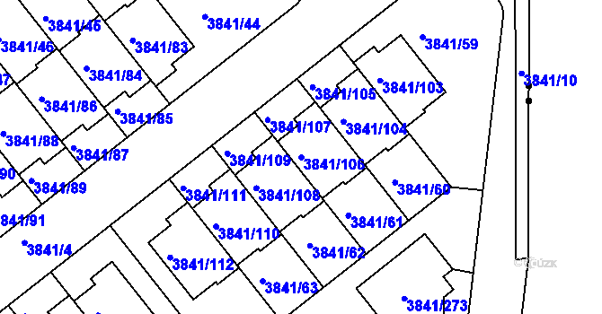 Parcela st. 3841/106 v KÚ Žalov, Katastrální mapa