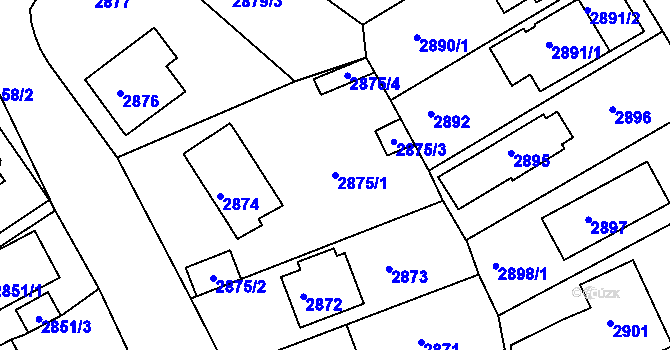 Parcela st. 2875/1 v KÚ Žalov, Katastrální mapa