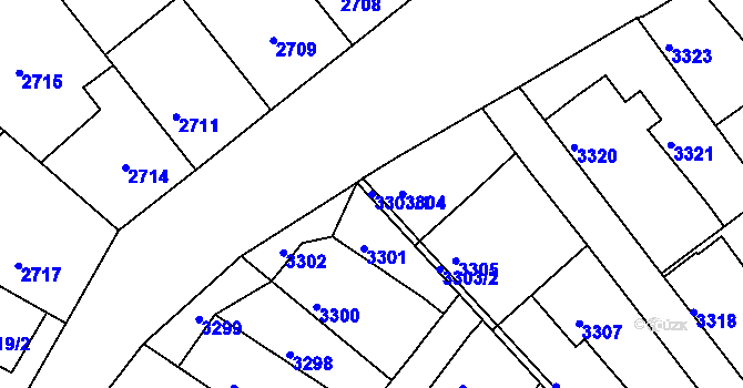 Parcela st. 3303/1 v KÚ Žalov, Katastrální mapa