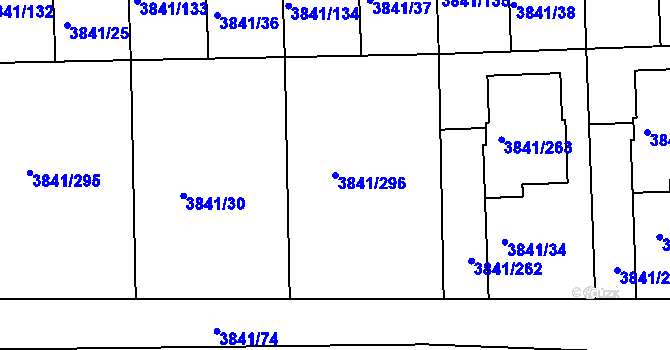 Parcela st. 3841/296 v KÚ Žalov, Katastrální mapa