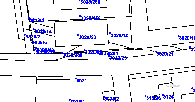 Parcela st. 3028/281 v KÚ Žalov, Katastrální mapa