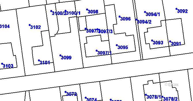 Parcela st. 3097/1 v KÚ Žalov, Katastrální mapa