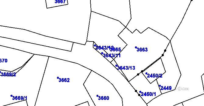Parcela st. 3643/11 v KÚ Žalov, Katastrální mapa