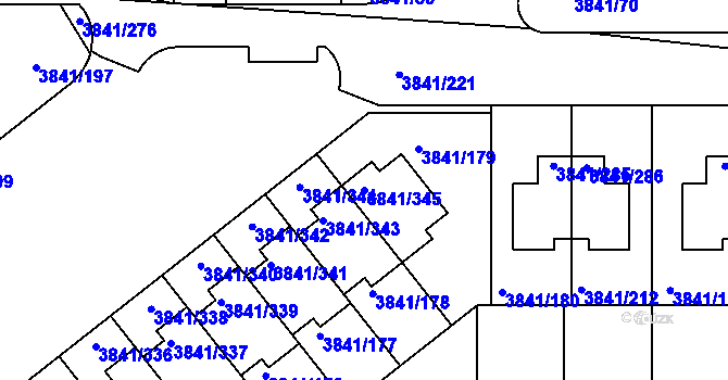 Parcela st. 3841/345 v KÚ Žalov, Katastrální mapa