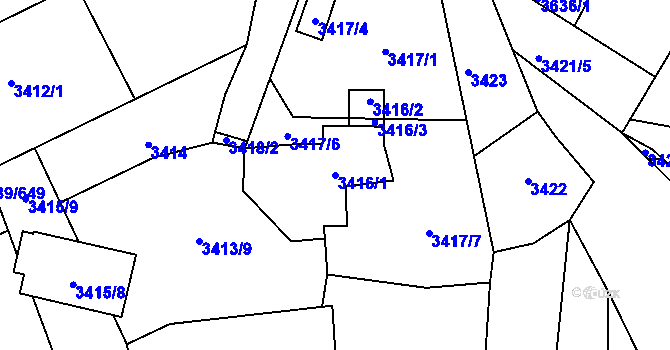 Parcela st. 3416/1 v KÚ Žalov, Katastrální mapa