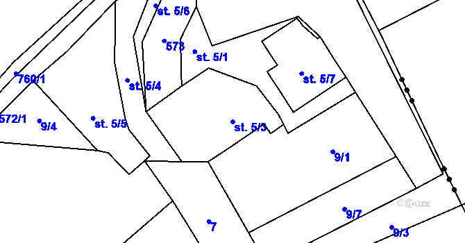 Parcela st. 5/3 v KÚ Roztoky u Křivoklátu, Katastrální mapa