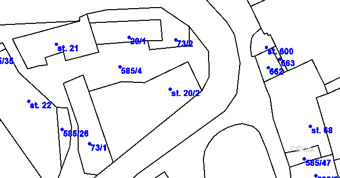 Parcela st. 20/2 v KÚ Roztoky u Křivoklátu, Katastrální mapa