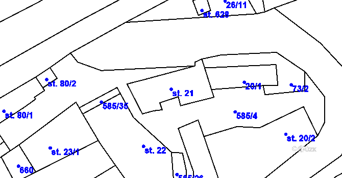 Parcela st. 21 v KÚ Roztoky u Křivoklátu, Katastrální mapa