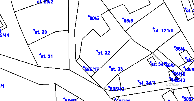 Parcela st. 32 v KÚ Roztoky u Křivoklátu, Katastrální mapa