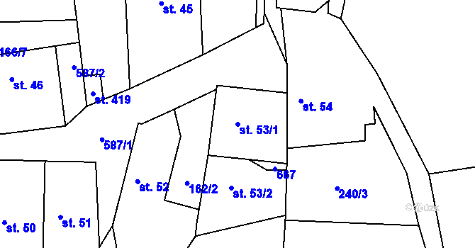 Parcela st. 53/1 v KÚ Roztoky u Křivoklátu, Katastrální mapa